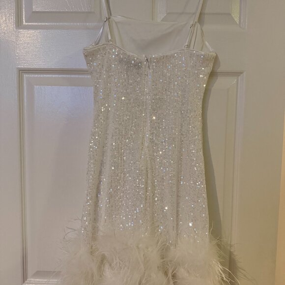 White Sequin Feather Mini Dress – Size Medium - Picture 4 of 5